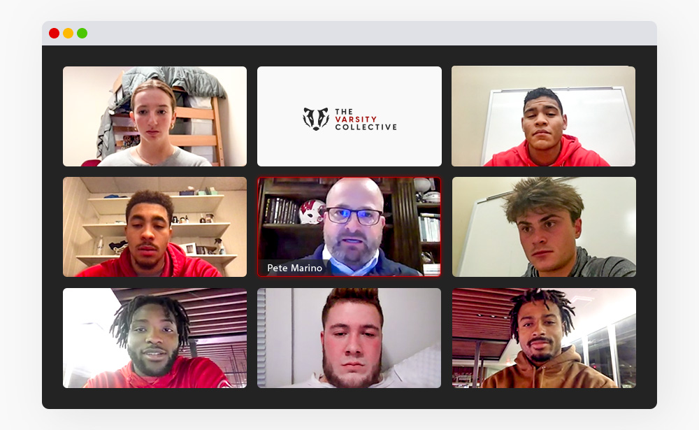 Pete Marino and Badger student-athletes on a Zoom call